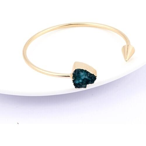 2 Colors Resin Drusy Bangle Bracelet Hexagon Imitation Resin Stone Heart Druzy Bracelets Gold Color Brand Jewelry for Women