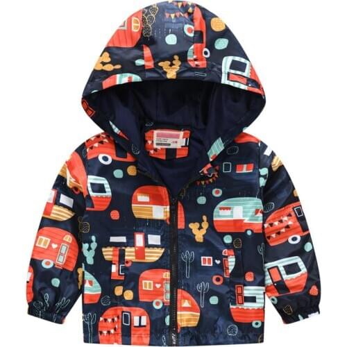 ZWF420 Spring Autumn Children Coat Kids Jacket Boys Girls Outerwear Boy Fashion Cartoon Print Windbreaker Baby Clothes Clothing