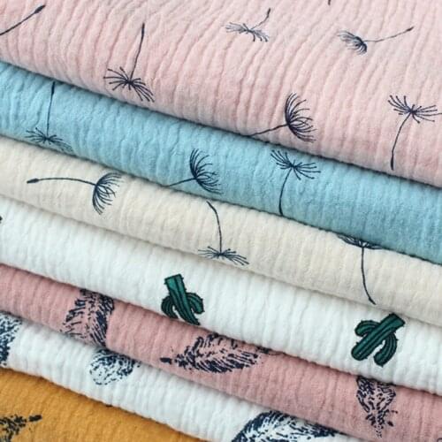 100% Cotton Double Layer Crepe Material Pleated Texture Fabric Cotton Crepe Printed Childrenswear Fabric