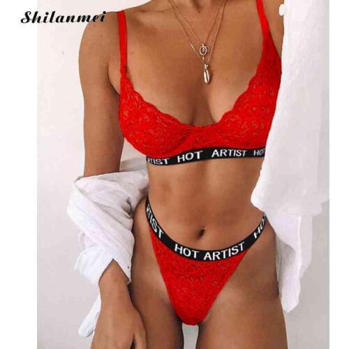 Hot Sale Fashion Women Letter Lace Patchwork Sexy Lingerie Bra Underwear Two Pieces Set Bra And Panties 2 PCS Suit Nightwear