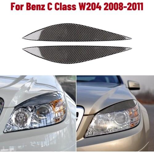2PCS Carbon Fiber Car Headlight Headlamp Eyebrows Eyelids Trim Cover Stickers For Mercedes-benz C180\200\260 C300 W204 C63