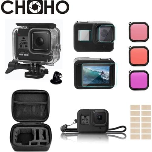 For Gopro 8 Black Accessories 60M Waterproof Case Housing Diving Dive Filter Lens Screen Protector Bag For Go Pro Hero 8 Black