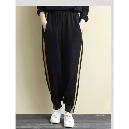 Casual Harem Pants Female Trousers New Arrival Spring Autumn Women Elastic Waist Loose Pants Side Stripe Spliced Cotton