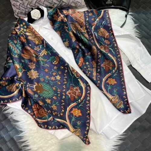 BYSIFA| Blue Coffee 100% Pure Silk Scarf Shawl Ladies Fashion Large Square Scarves Hijabs Fall Winter Brand Scarves Foulard