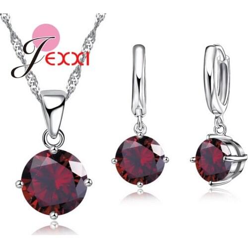 Cheap Price 925Sterling Women Jewelry Set Austrian Crystal Round CZ Crystal Pendant Necklace Earrings