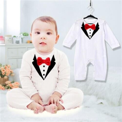 Baby Boys Clothes Toddler Gentleman Suit Tie Romper Jumpsuit Outfit Long Sleeve Romper