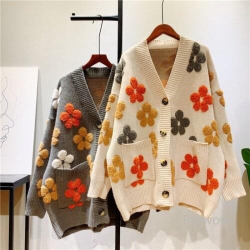Plus Size Long Cardigan Women Lazy Oaf Flower Flocking Coat Spring Autumn Embroidered Sweater Coat Loose Long Knitted Jacket Top