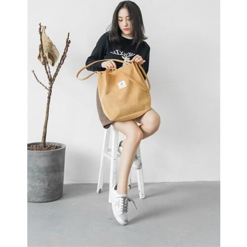Hot 2019 Women Fashion School Bags Corduroy Magnetic Button Shoulder Ladies Tote Canvas Bags