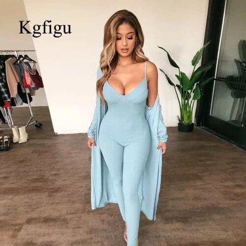 KGFIGU Cotton Ribbed Blue Jumpsuit Women Sexy Sleeveless Slim Bodycon Rompers Female Holiday 2020 Playsuits Dropshipping