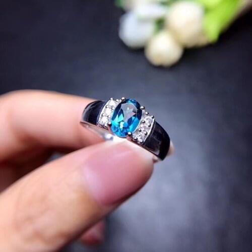 Natural blue topaz ring Free shipping Natural real blue topaz 925 sterling silver Fine jewelry
