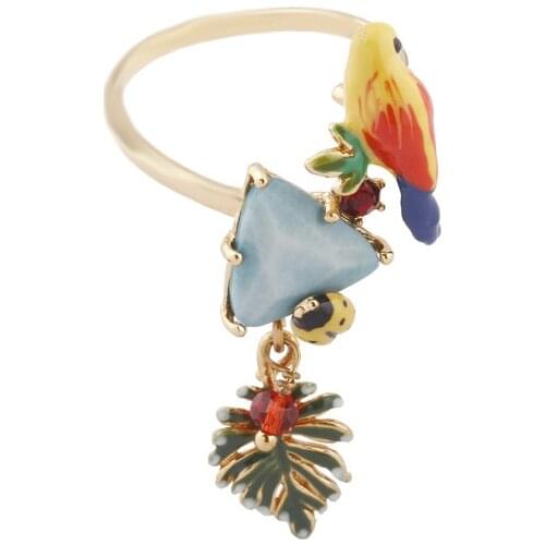 Retro French Exquisite Design Ring for Women Luxury Jewelry Micro-inlaid Zircon Handpainted Enamel Real Gold Blue Turquoise Ring