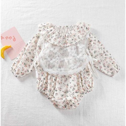 Autumn Newborn Baby Girls Bodysuits Floral Printed Ruffles Collar Long Sleeve Princess Infants Clothes Girls Jumpsuits