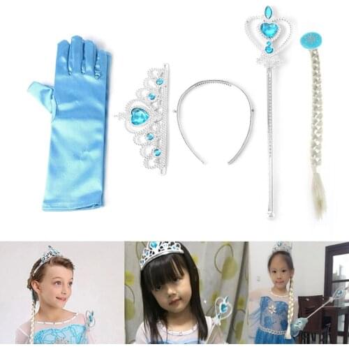 Frozen Elsa Anna Tiara Princess Crown Wig Wand Gloves Christmas Cosplay Elsa Set