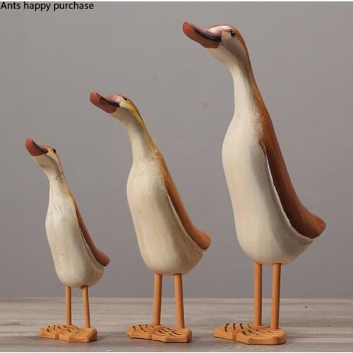 Creative Nordic Wooden duck Simulated animal Three-piece suit Handicraft Modern home decoration Decorative ornaments vintage