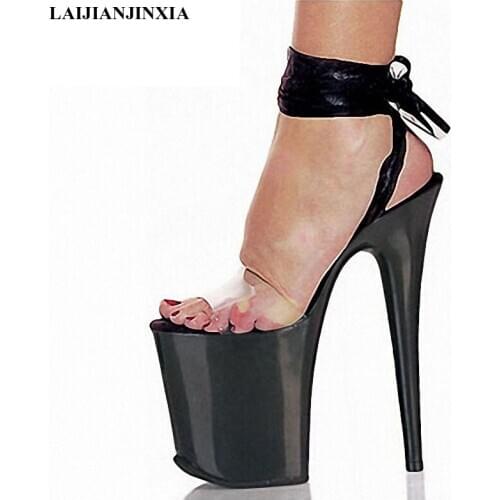 LAIJIANJINXIA New 23cm sexy high heel platforms sandals ribbons open toe temptation womens shoes 9 inch strappy dance shoes