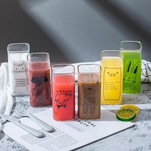 400ml Cute Glass Creative Printing Milk Glass Milk Tea Breakfast Cup Coffee Cup Tea Cup Mug Animal Pattern Glass Tea Cup