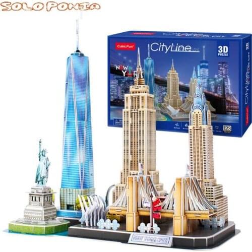 Miniature 40 Cm 3D New York CardBoard City View Famous World Building City Line Puzzle Construction Brick Model Paper Building