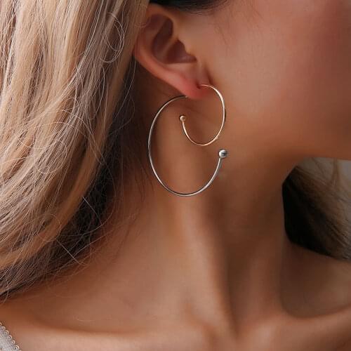 Fashion simple temperament two-color earrings personality tide mix geometric metal earrings Minimalist Jewelry