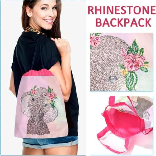 Fashion 5D Mosaic Drawstring Backpack DIY Special Shape Diamond Resin Painting Kit Girls Casual Rhinestone Small Knapsacks Gifts
