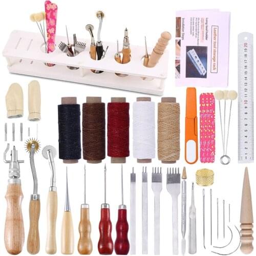 LMDZ 39 Pcs Leather Working kit Leather Working Tools with Scratch Wire Wheels Leather Groover Waxed Thread for Leather Supplies