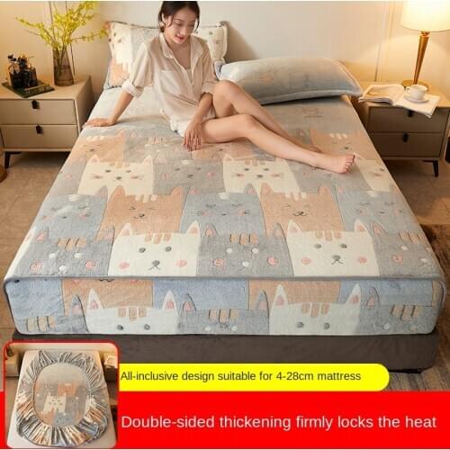 Coral cashmere fitted sheet one piece thickened flannel mattress cover, dust cover, antiskid fixed sheet