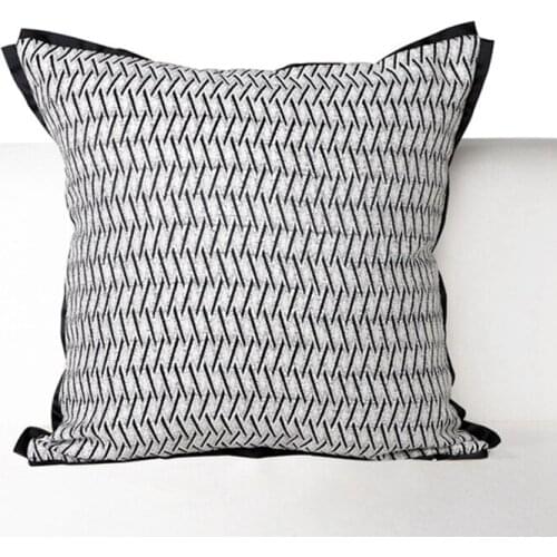 Cushion Cover High Quality Beige Black Embroidery Small Striped Decorative Pillows Light Luxury Living Room Bedroom Waist Back