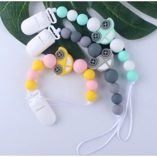 Charm Silicone Car Beads Pendant Nipple Pacifier Chain Clip Round Silicone Beads Baby Nipple Holder Baby Teether Teething Chain
