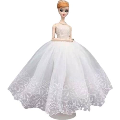 1/6 BJD Doll Clothes for Barbie Princess Dress Noble Outfits White Floral Lace Tutu Wedding Gown 11.5" Dollhouse Accessories Toy