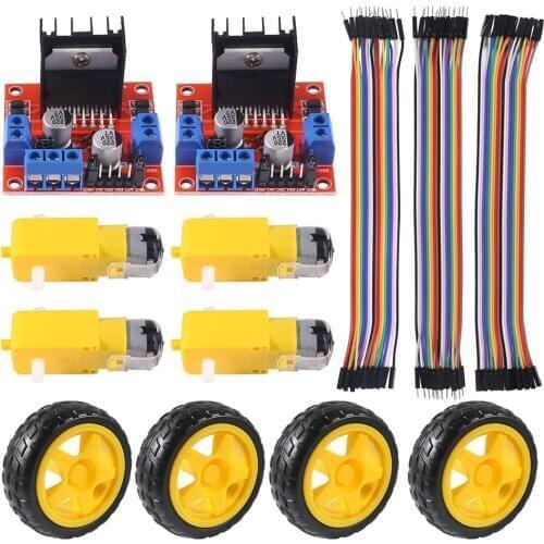 2PCS L298N Motor Controller Board Stepper Motor Control Module Dual H-Bridge + 4 Sets DC Motor Smart Car Wheel for Arduino