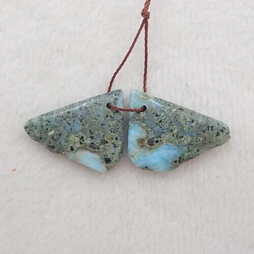 Natural nugget Larimar Drilled Earrings Pair, stone for Earrings making 23x15x4mm,4.1g