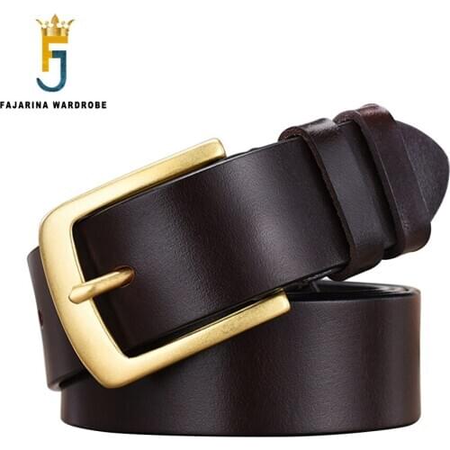 FAJARINA Retro Design Solid Brass Pin Buckle Casual Belt Mens 100% Pure Cow Cowhide Leather Belts for Men 3.8cm Width N17FJ833