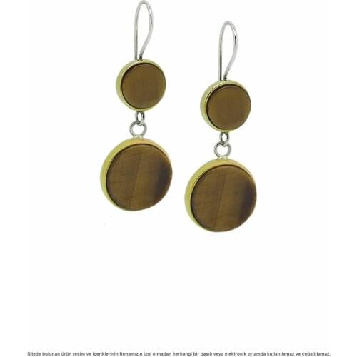 Silver Round Tiger Eye Stone Lady Earrings