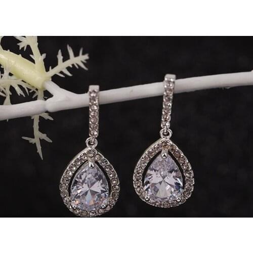Pear Solitaire Pave Earrings Women Wedding Jewelry Sparkling Crystals Pear Drop Earring