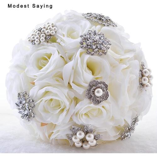 Pack with Box Gorgeous Artificial Flowers Rosette Rhinestone Wedding Bouquets 2017 Bridal Bridesmaid Bouquet Wedding Accessories