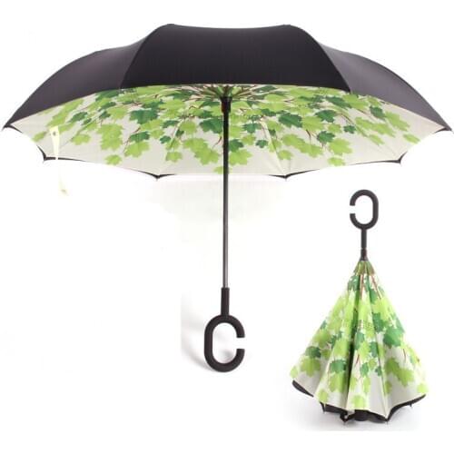 Windproof Reverse Folding Double Layer Inverted Umbrella Self Stand Rain Protection C-Hook Hand Women Men Umbrella