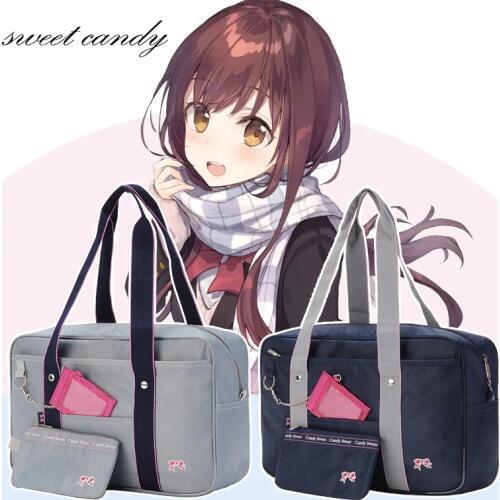 Embroidered bow new Japanese school bag high school student JK uniforms handbag pink printing cute women have a card bag