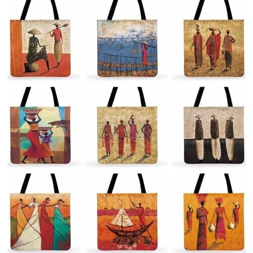 Ladies Shoulder Bag Shopping Bag Abstract African Culture Art Painting Print Tote Bag For Women Casual Tote Outdoor Beach Bag