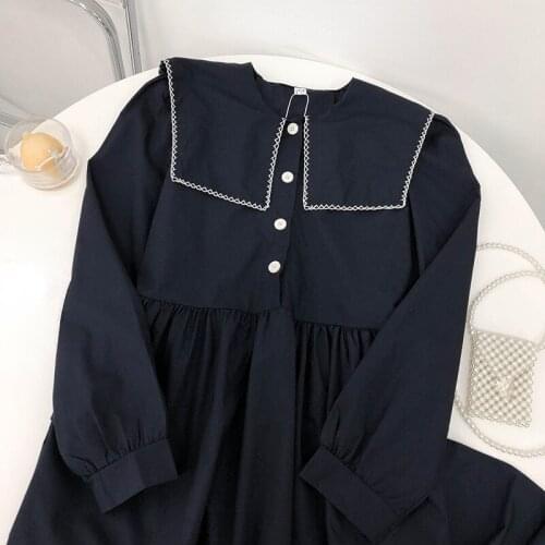 French Vintage Midi Dress Y2k One Piece Dress Korean Fashion Long Sleeve Retro Pure Color Dress for Women Party 2021 Autumn Chic