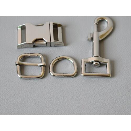 20 sets 20mm Metal D ring belt straps slider breakaway side release buckle spring hook for dog collar leash accessories-silver