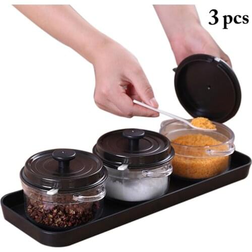 3 PCS Kitchen Seasoning Boxes Spice Organizer Sugar Salt Shaker Jars Condiment Container With Spoons Kitchen Gadgets Sets