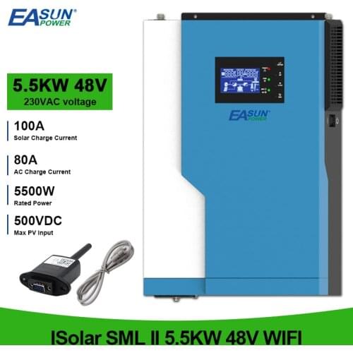 5500W MPPT Pure Sine Wave 100A 500VDC Soalr Inverter PV Input 220VAC 48VDC 5.5KW Hybrid Inverter With WiFI Lithium Battery