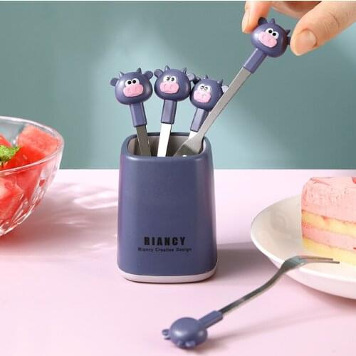 6pcs/set Fruit Fork 304 Stainless Steel Household Cartoon Creative Cute Cake Fork Dessert Fork
