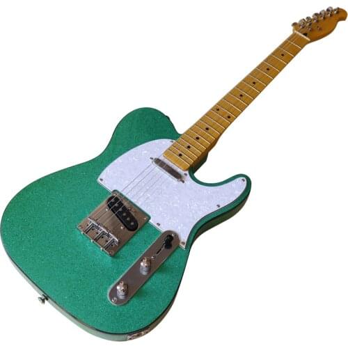 Sparkle glitter 6 string TL electric guitar 39 inch high gloss full basswood body electric guitar green and gold color