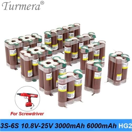 Turmera 18650 hg2 3000mAh battery 20A 12.6V to 25.2V for screwdriver battery soldering strip 3S 4S 5S 6S battery pack customize