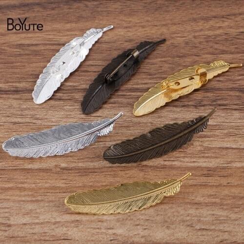 BoYuTe Custom (200 Pieces/Lot) 53MM Metal Feather Brooch Base Factory Supply Handmade Diy Jewelry Making Materials
