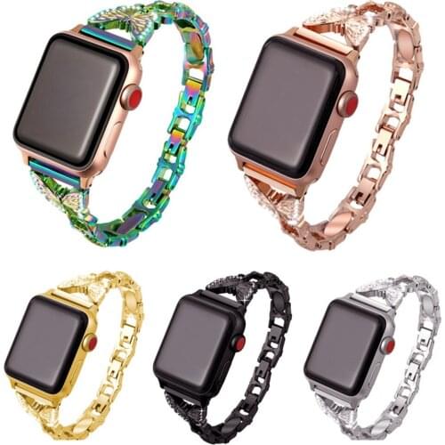 Diamond Butterfly Strap For Apple Watch Band 40mm 44mm Metal Stainless Steel Chain Watchbands for iWatch 38 42mm Bracelet