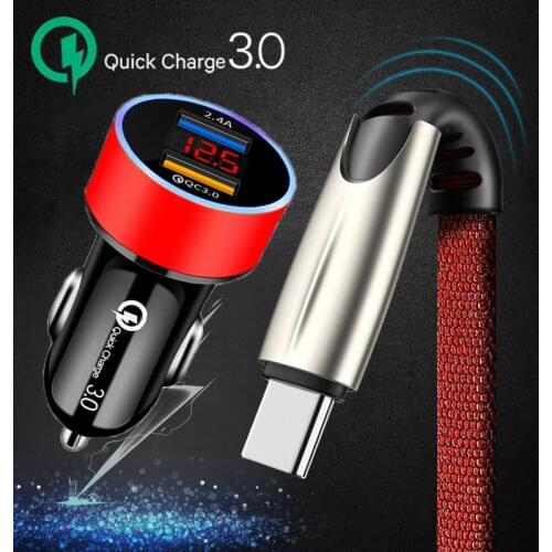 Fast Car Charger QC 3.0 Phone USB Charger For Samsung Galaxy S21 S20 FE Ultra Plus A42 A32 A52 A12 5G Fast Charging Type-c Cable