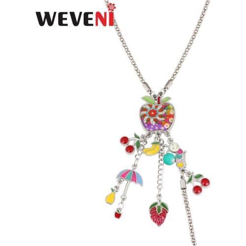 WEVENI Enamel Alloy Floral Apple Fruit Umbrella Choker Necklace Pendant Novelty Cartoon Jewelry For Women Girls Teens Kids Gift
