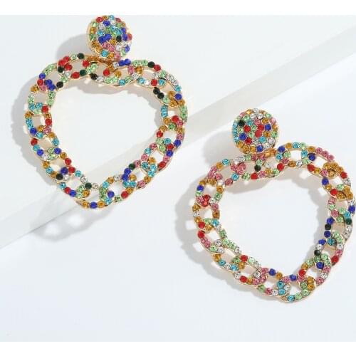 Dvacaman Newly Statement Big Heart-Shaped Metal Colorful Rhinestone Drop Earrings High Quality Crystal Jewelry for Women Wedding