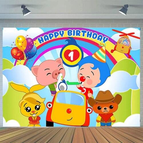 Cartoon Plim Plim Photography Background Kids 1st Birthday Backdrop Baby Shower Boys Balloon Photocall Studio Props